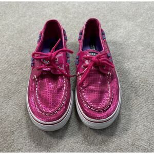 Sperry Top-Sider Bahama Hot Pink Sequin Boat Shoes - Size 4.5M Big Girls